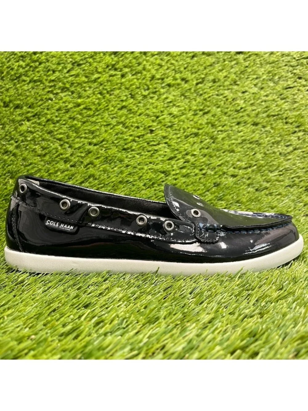 Cole Haan Nantucket Camp Moc Womens Size 9 Black Patent Casual Boat Shoes Flats